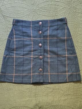 Madewell Plaid Button-Front Wool-Blend Skirt in Green